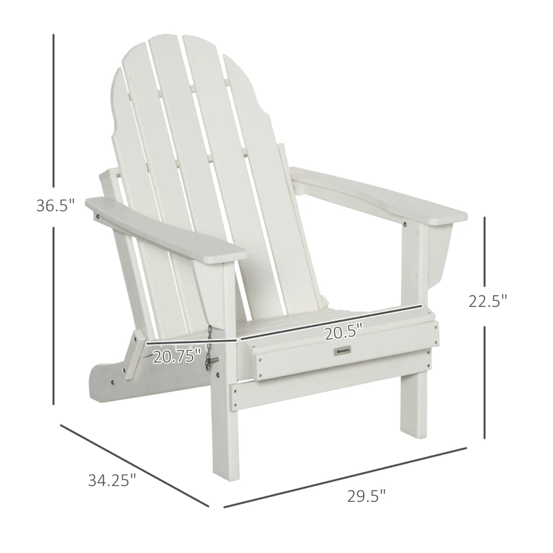 Outsunny Folding Adirondack Chair, HDPE Fire Pit Chair, Weather Resistant Outdoor Chair for Patio, Garden, Backyard, Lawn, White
