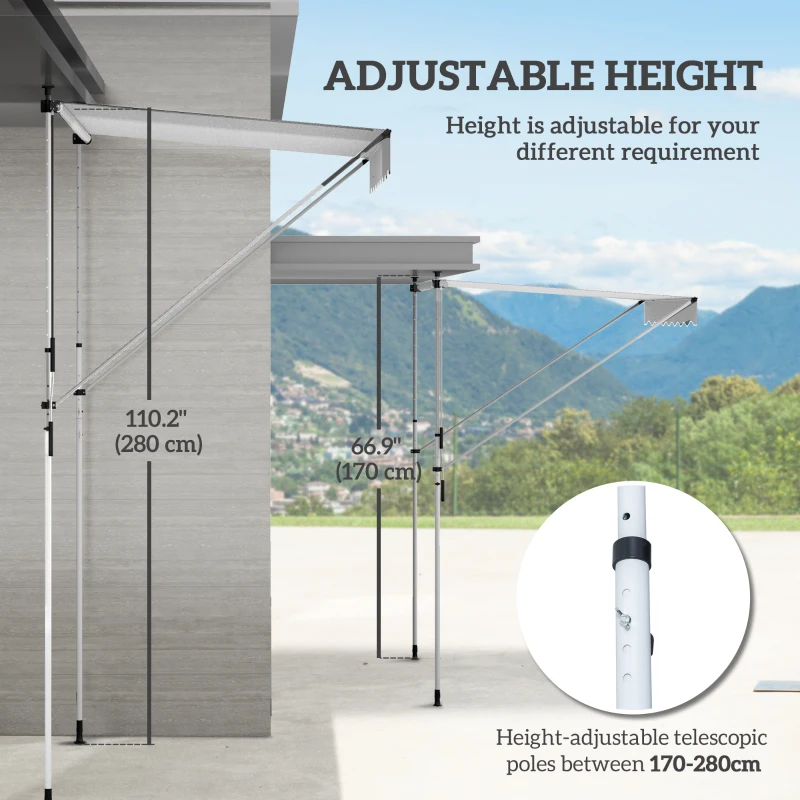 Outsunny 6.6'x5' Manual Retractable Patio Awning Window Door Sun Shade Deck Canopy Shelter Water Resistant UV Protector White