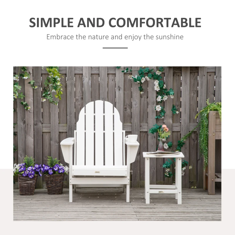 Outsunny Folding Adirondack Chair, HDPE Fire Pit Chair, Weather Resistant Outdoor Chair for Patio, Garden, Backyard, Lawn, White