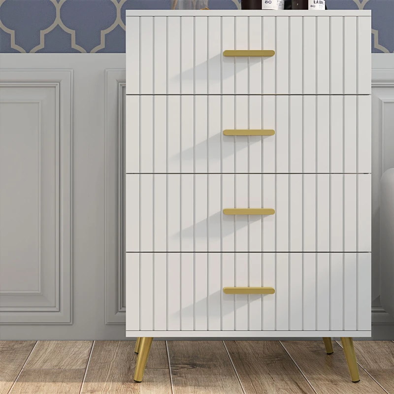 HOMCOM 4 Drawer Cabinet, Drawer Chest for Bedroom, Chest of Drawers with Aluminium Legs and Gold Handles, White