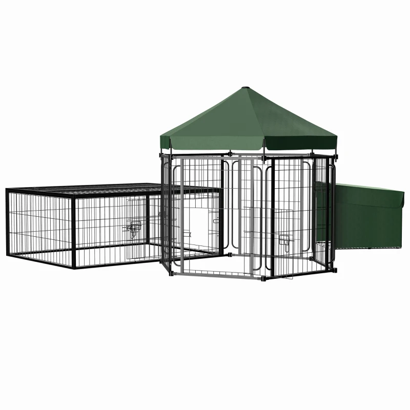 PawHut Steel Chicken Coop, Outdoor Hexagonal Hen House, Heavy Duty Detachable Poultry Crate Rabbit Hutch with Water-Resistant Canopy, Run, Nesting Box, Lockable Doors, Green