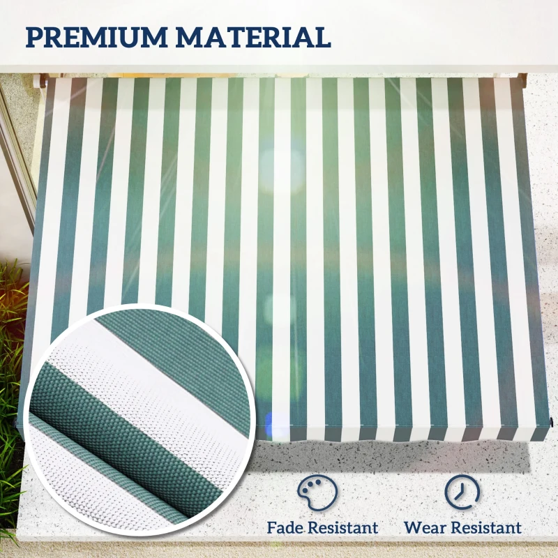Outsunny 6.6'x5' Manual Retractable Patio Awning Window Door Sun Shade Deck Canopy Shelter Water Resistant UV Protector Green and White
