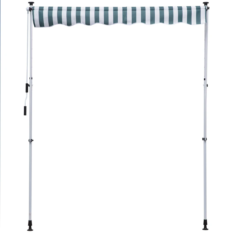 Outsunny 6.6'x5' Manual Retractable Patio Awning Window Door Sun Shade Deck Canopy Shelter Water Resistant UV Protector Green and White