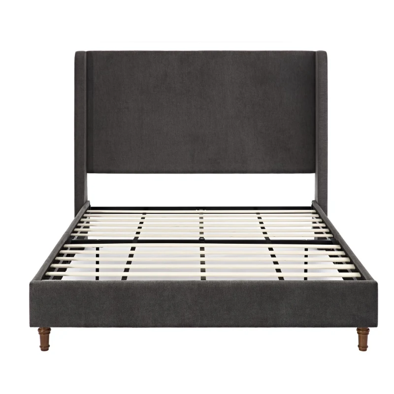 Harper Queen Size Upholstered Bed Frame with 54" Tall Headboard, No Box Spring Needed, Easy Assembly, Velvet Fabric, Dark Gray