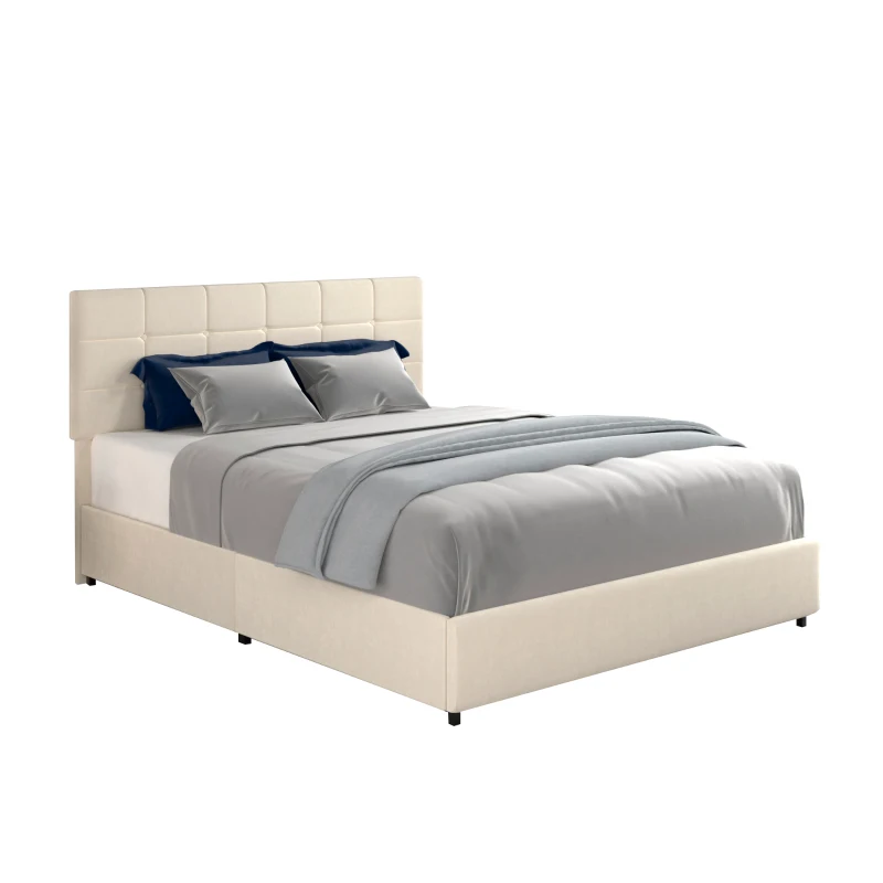 Queen Size Velvet Upholstered Platform Bed Frame with 4 Storage Drawers, Adjustable Headboard, Wooden Slat Support, No Box Spring Required, 64.7"L x 83.2"W x 37/43"H, Ivory