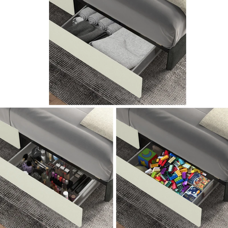 Anna Queen Size Velvet Upholstered Wingback Platform Bed Frame with 4 Storage Drawers, Modern Headboard, Wooden Slat Support, No Box Spring Needed, 84.4″ L x 63.5″ W x 39.0″ H, Ivory