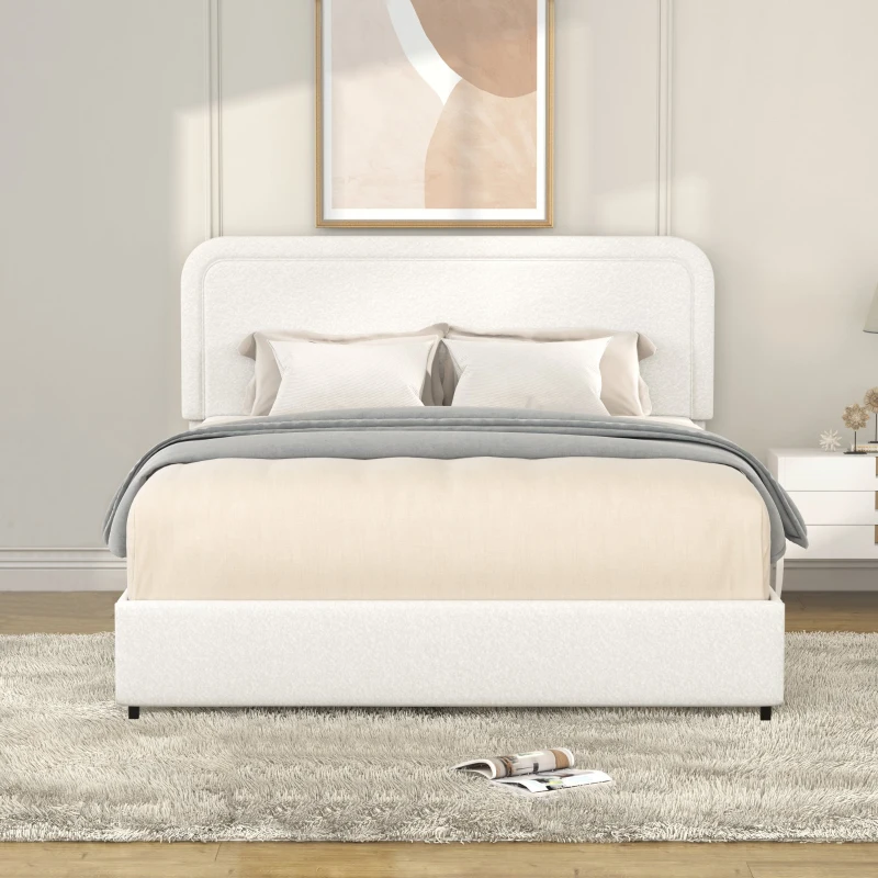 Liv Queen Size Upholstered Platform Bed Frame with 4-Drawer Storage, Adjustable Tufted Headboard, Wooden Slat Support, No Box Spring Needed, Ivory
