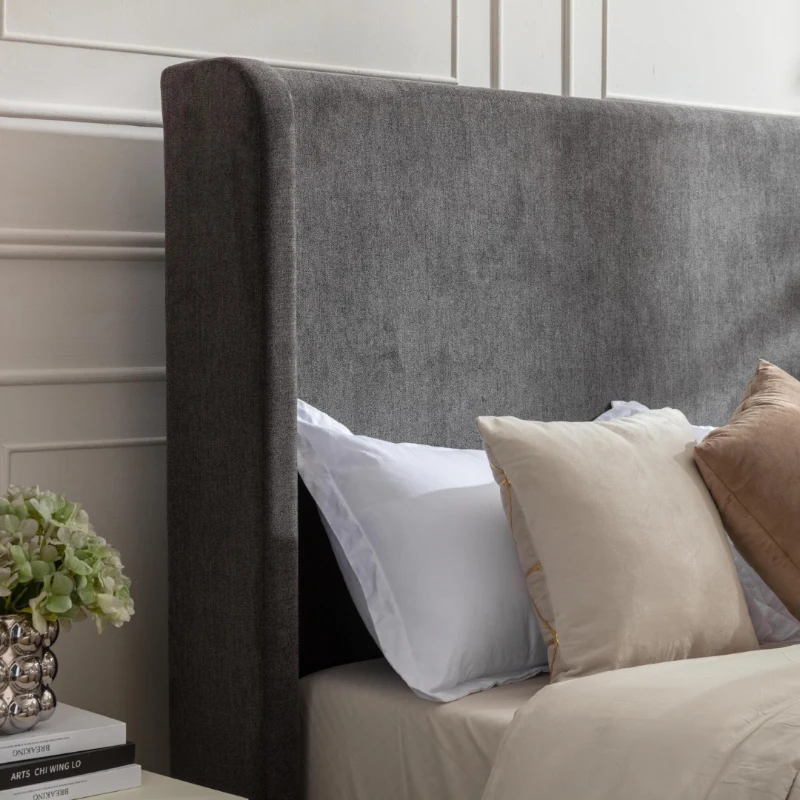 Harper Queen Size Upholstered Bed Frame with 54" Tall Headboard, No Box Spring Needed, Easy Assembly, Velvet Fabric, Dark Gray