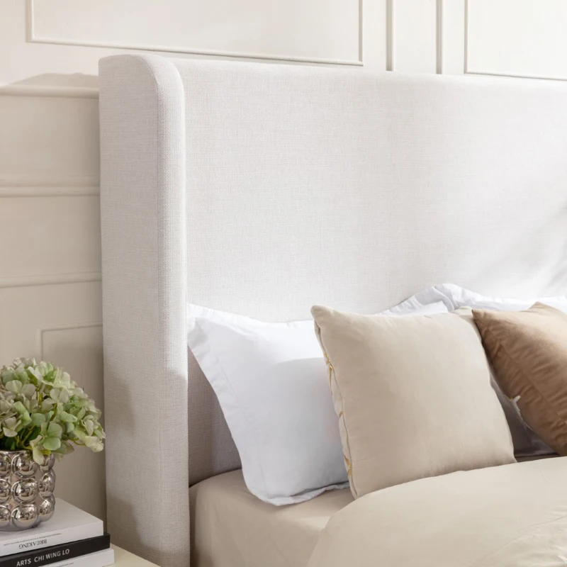 Harper King Size Tall Upholstered Bed Frame with 54" High Headboard, No Box Spring Needed, Easy Assembly, Elegant Simplicity, Ivory