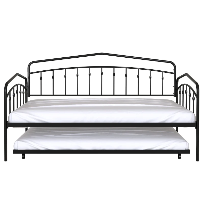 Fox Twin Metal Daybed Frame with Twin Trundle, Anti-Noise Design, Easy Installation, No Box Spring Needed, Fits Standard Twin Mattresses, Black