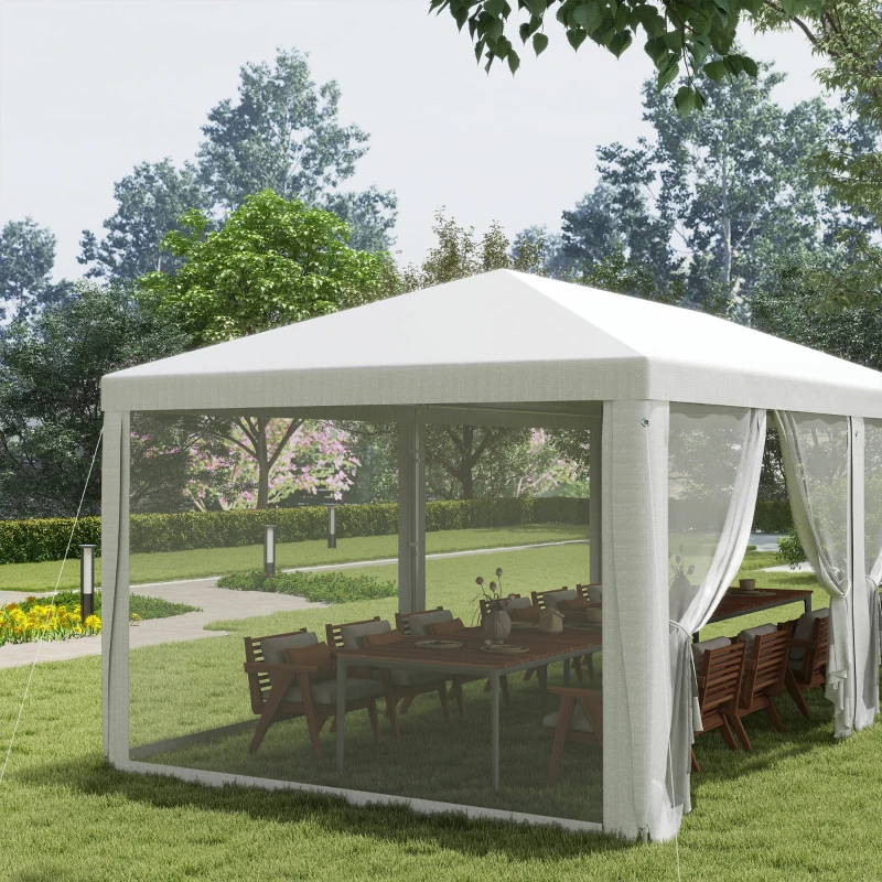 Outsunny 10' x 20' Party Tent Outdoor Canopy Garden Sun Shade with 8 Mosquito Mesh Netting and Zipper Door, White