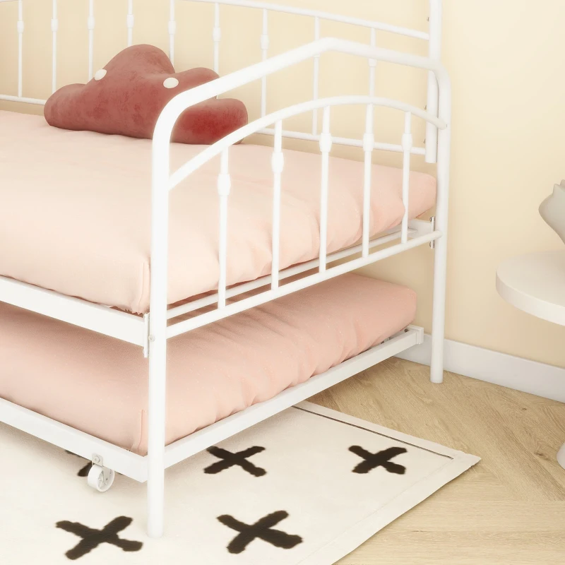Fox Twin Metal Daybed Frame with Twin Trundle, Anti-Noise Design, No Box Spring Needed, Easy Installation, White