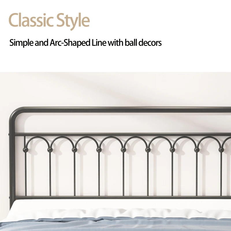 Tara Queen Size Metal Bed Frame with Vintage Headboard, Sturdy Frame with 1000 lbs Capacity, for Bedroom, No Box Spring Needed, Large Under-bed Storage, Black