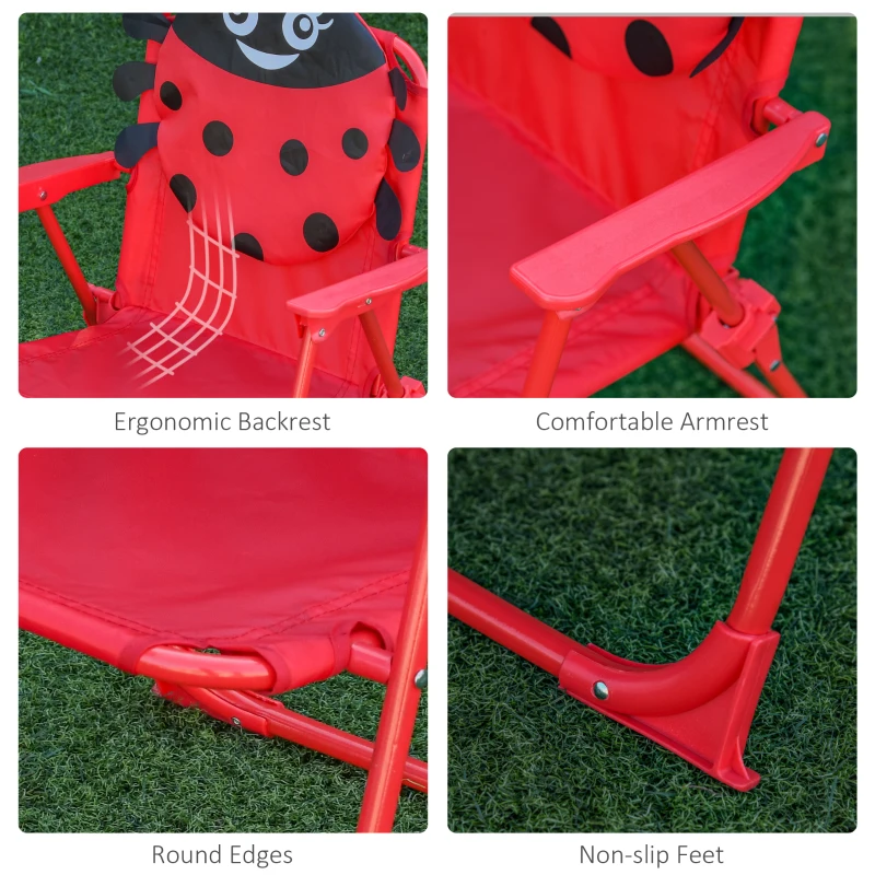 Outsunny Kids Folding Picnic Table and Chair Set Pattern Outdoor Garden Patio Backyard with Removable & Height Adjustable Sun Umbrella Red
