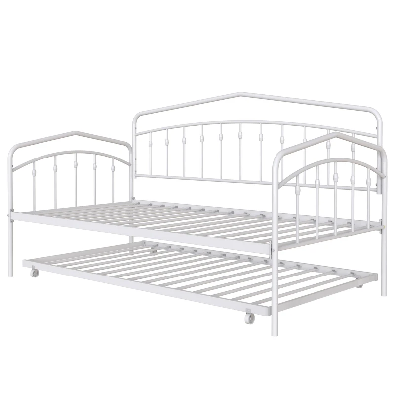 Fox Twin Metal Daybed Frame with Twin Trundle, Anti-Noise Design, No Box Spring Needed, Easy Installation, White