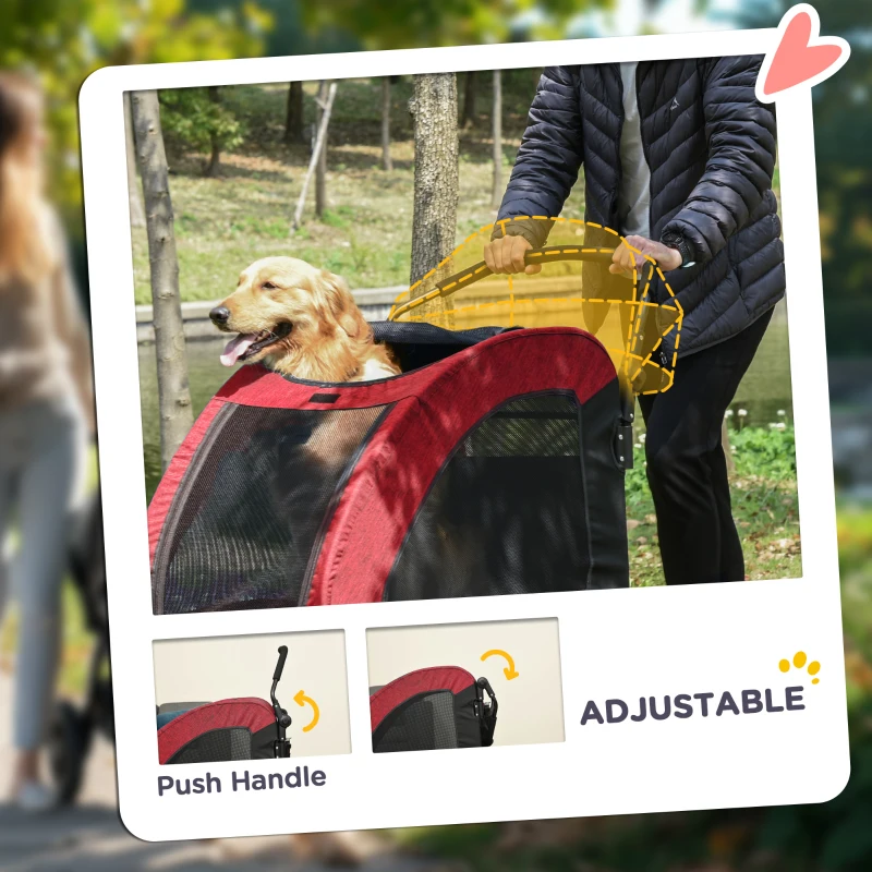 PawHut Dog Stroller for Medium and Large Dogs, 4 Wheels Folding Pet Cat Stroller With Universal Wheels, Storage Basket, safety leash, Red(m-6)
