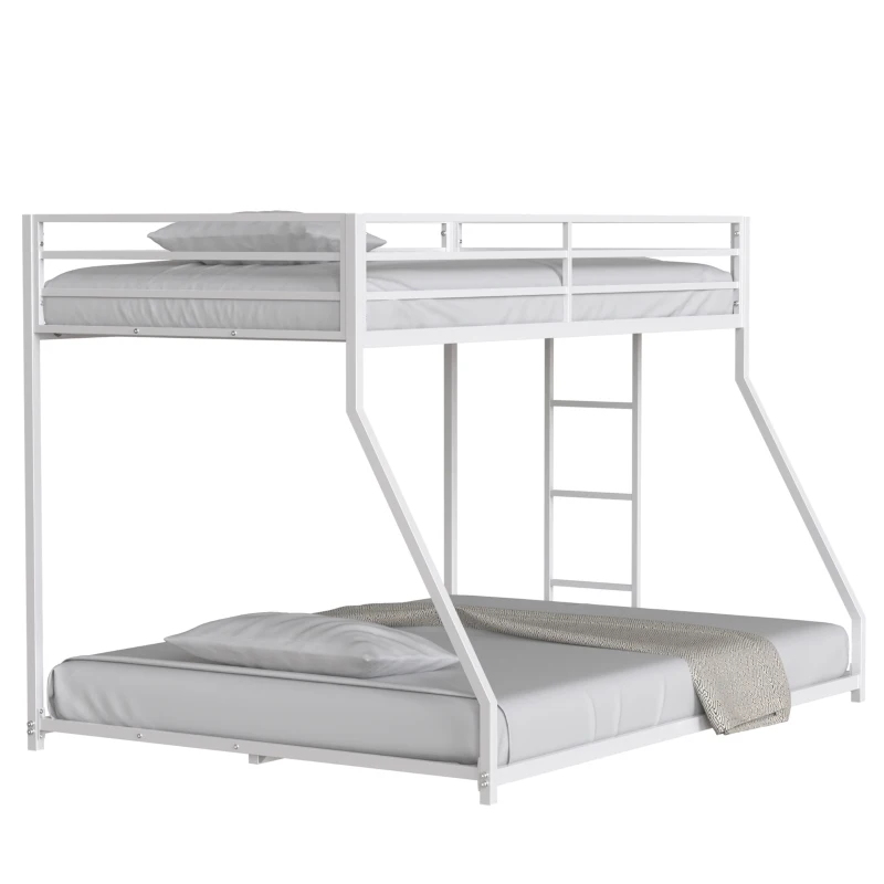 Adam Twin Over Full Metal Bunk Bed Frame with Guardrails, Interchangeable Ladder, No Box Spring Required, Easy Assembly, White