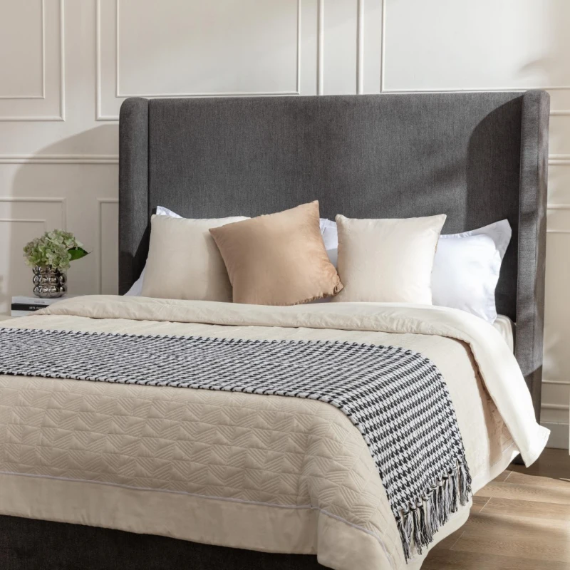 Harper Queen Size Upholstered Bed Frame with 54" Tall Headboard, No Box Spring Needed, Easy Assembly, Velvet Fabric, Dark Gray