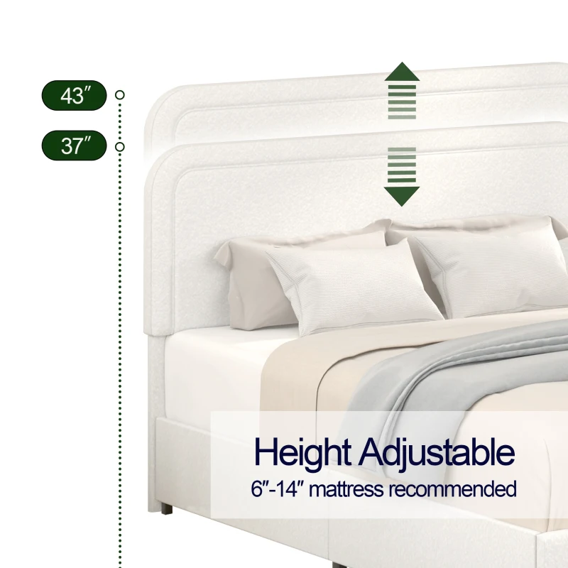 Liv Queen Size Upholstered Platform Bed Frame with 4-Drawer Storage, Adjustable Tufted Headboard, Wooden Slat Support, No Box Spring Needed, Ivory