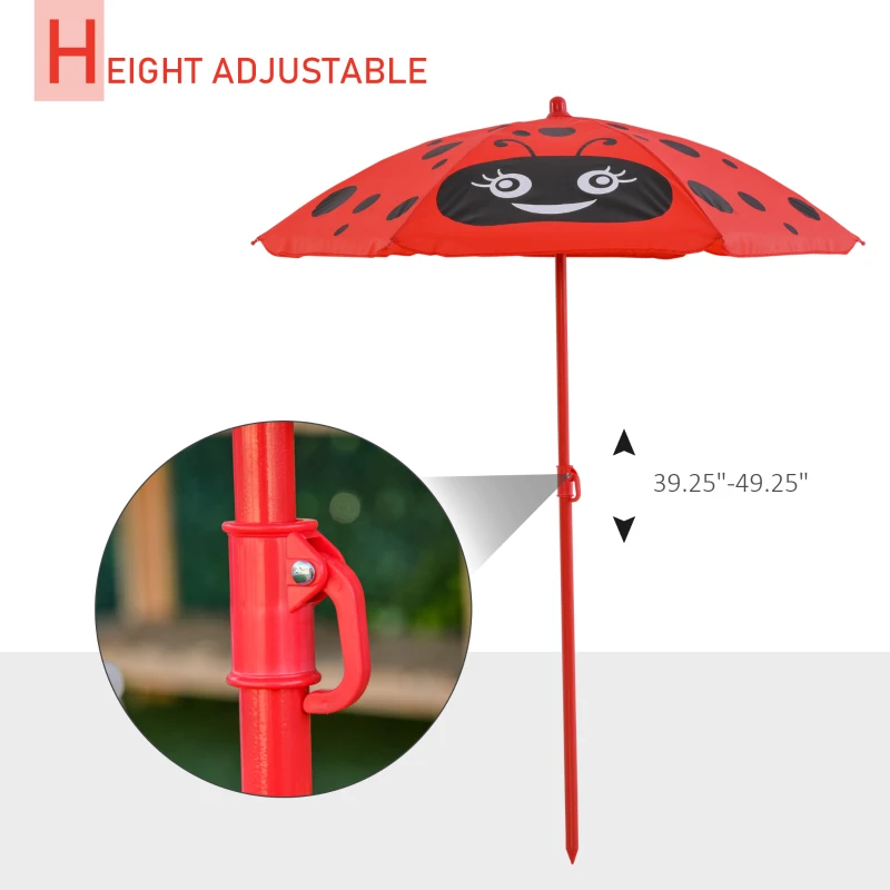 Outsunny Kids Folding Picnic Table and Chair Set Pattern Outdoor Garden Patio Backyard with Removable & Height Adjustable Sun Umbrella Red