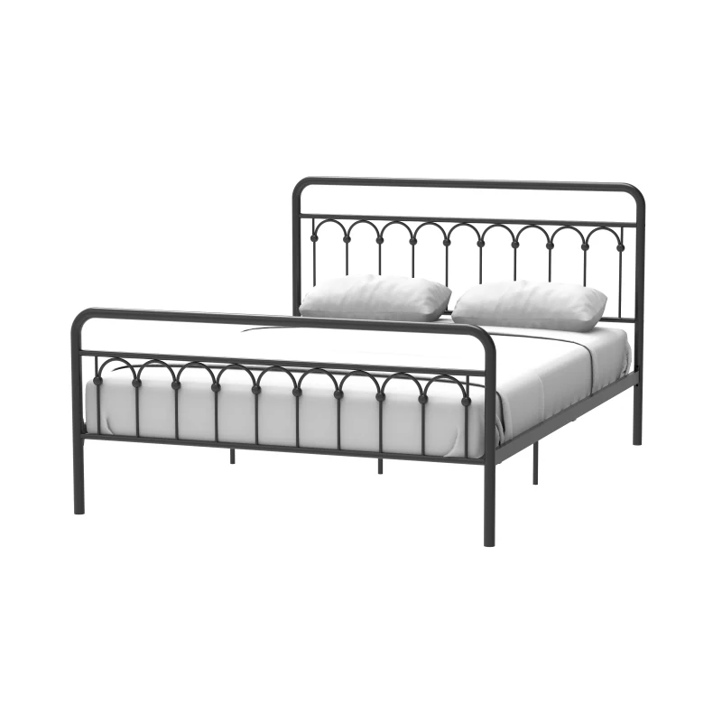 Tara Queen Size Metal Bed Frame with Vintage Headboard, Sturdy Frame with 1000 lbs Capacity, for Bedroom, No Box Spring Needed, Large Under-bed Storage, Black