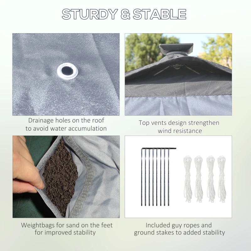 Outsunny 11' x 11' Pop Up Canopy Tent Patio Gazebo with Solar LED Light, Remote Control, Sandbags, Zippered Mesh Sidewalls,Grey