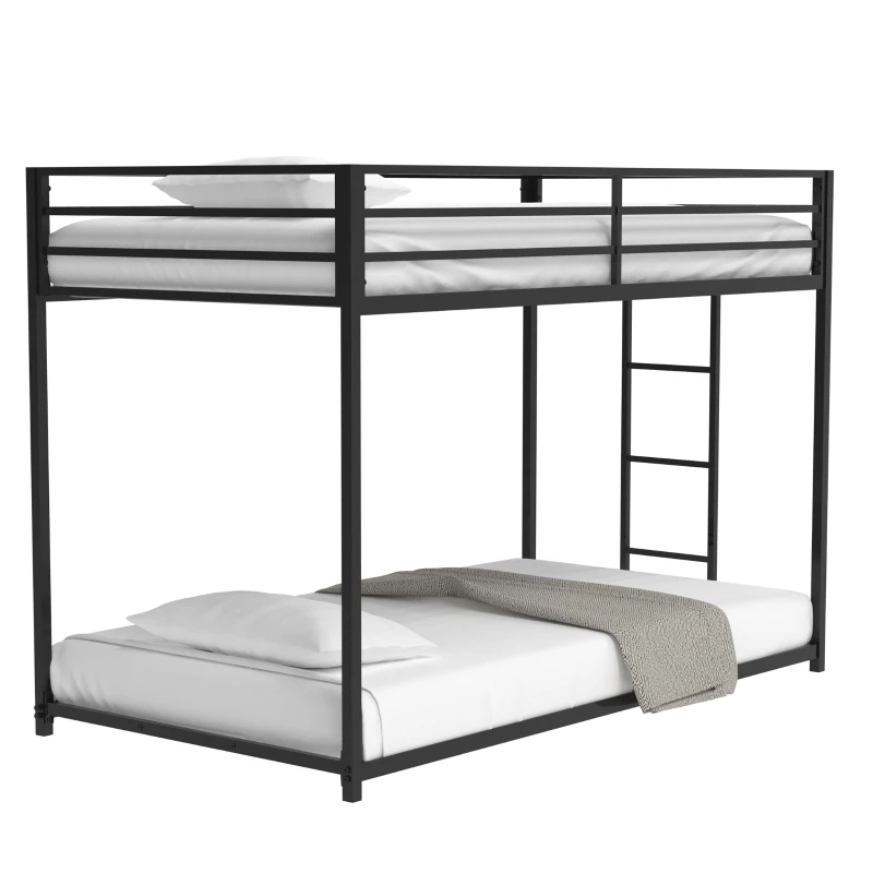 Twin over Twin Metal Bunk Bed Frame, Durable Square Tube Frame, Full-Length Guardrails, Easy Assembly, No Box Spring Needed, 76.69″ L x 40.94″ W x 54.09″ H, Black