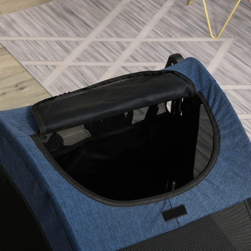 PawHut Dog Stroller for Medium and Large Dogs, 4 Wheels Folding Pet Cat Stroller With Universal Wheels, Storage Basket, safety leash, Blue