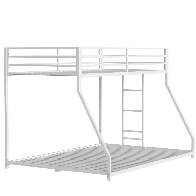 Adam Twin Over Full Metal Bunk Bed Frame with Guardrails, Interchangeable Ladder, No Box Spring Required, Easy Assembly, White