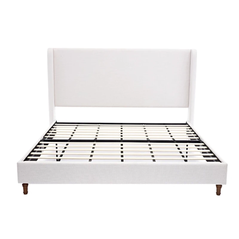 Harper King Size Tall Upholstered Bed Frame with 54" High Headboard, No Box Spring Needed, Easy Assembly, Elegant Simplicity, Ivory