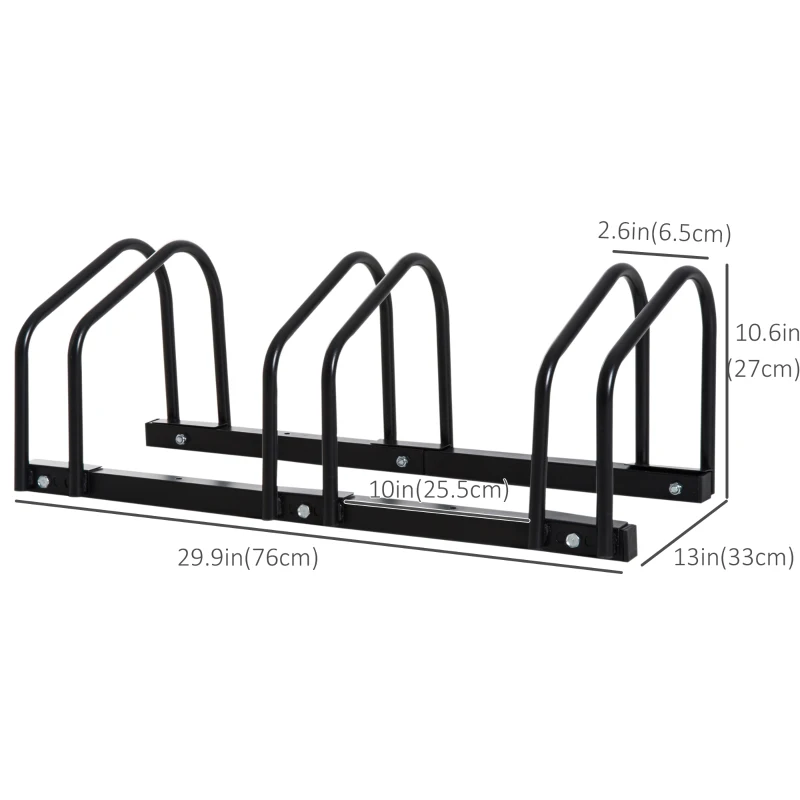 HOMCOM 3-Bike Bicycle Floor Parking Rack Cycling Storage Stand Ground Mount Garage Organizer for Indoor and Outdoor Use Black