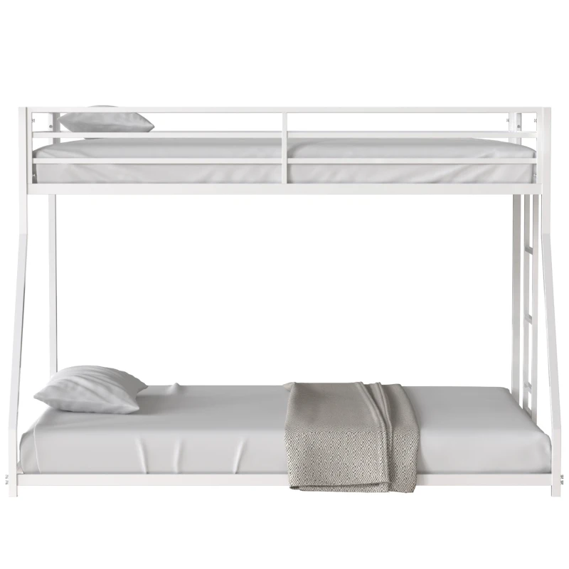 Adam Twin Over Full Metal Bunk Bed Frame with Guardrails, Interchangeable Ladder, No Box Spring Required, Easy Assembly, White