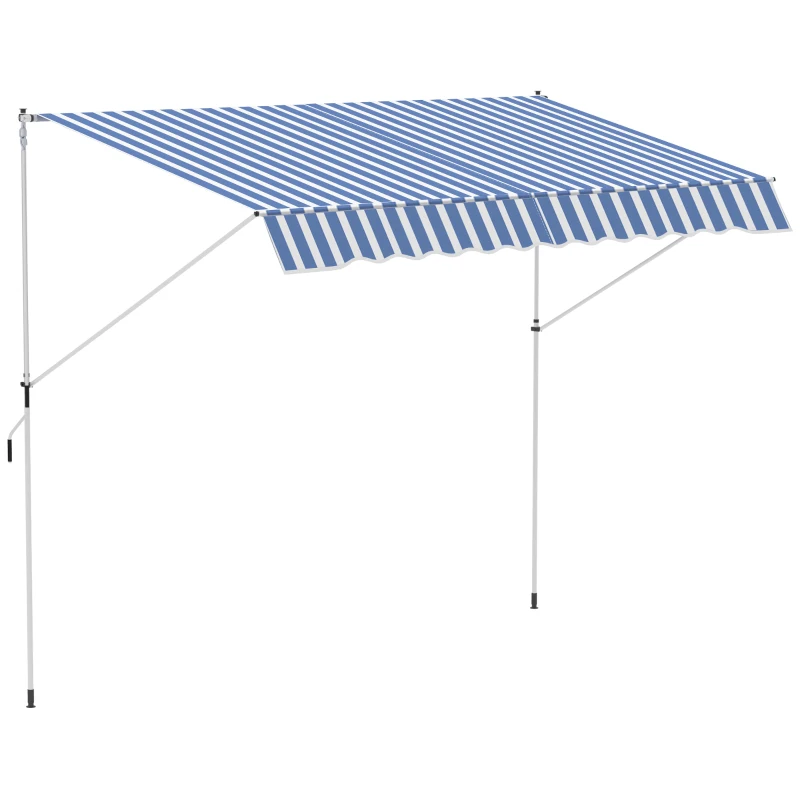 Outsunny 10x5ft Manual Retractable Awning, Patio Sun Shade Canopy Shelter with 5.6-9.2ft Support Pole, Water Resistant UV Protector, for Window, Door, Porch, Deck, Blue
