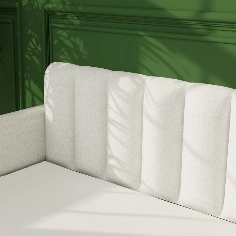 Flora Twin Size Upholstered Daybed Frame with 2 Drawers, Ribbed Tufted Backrest, Dust-Proof Drawers, Bentwood Slat System, Easy Assembly, Ivory