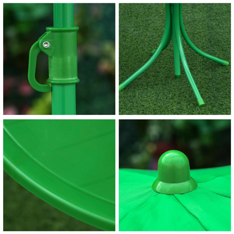 Outsunny Folding Kids Table and Chair Set, Picnic Table with Frog Pattern Removable & Height Adjustable Sun Umbrella for Garden, Backyard, Green