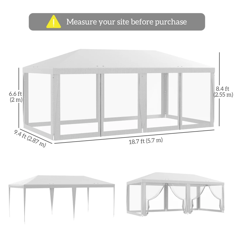 Outsunny 10' x 20' Party Tent Outdoor Canopy Garden Sun Shade with 8 Mosquito Mesh Netting and Zipper Door, White