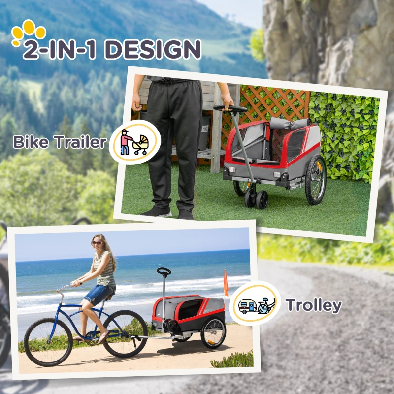 Aosom Dog Bike Trailer 2-in-1 Travel Dog Stroller, Bike Cargo Trailer, Small Pet Bicycle Cart Carrier with Universal Coupler, Safety Leash, and Easy Fold Design, Red