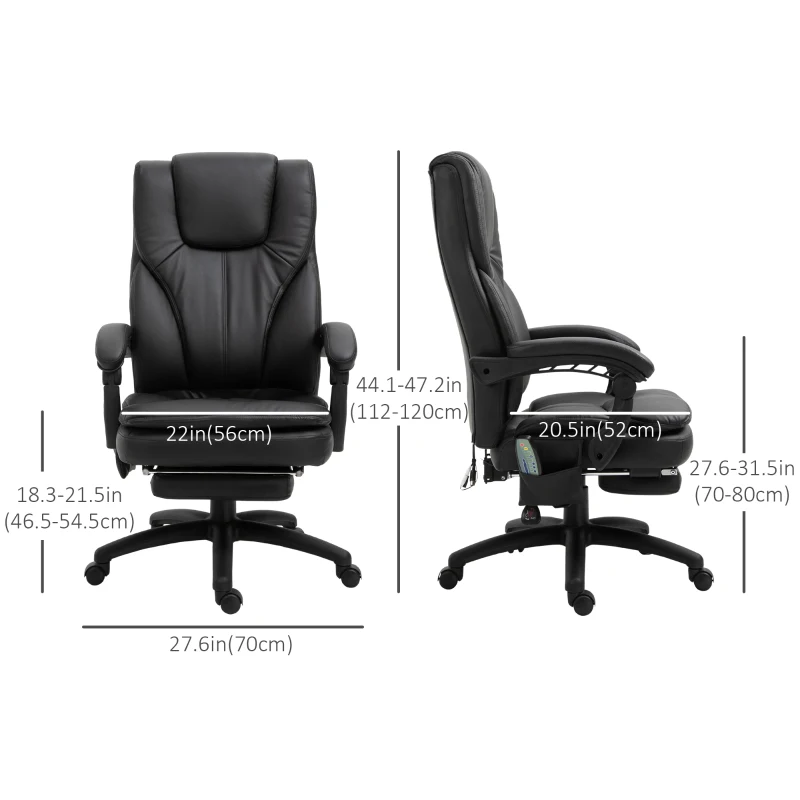 Vinsetto Office Chair High Back 6-Point Vibration Massage Reclining 360° Swivel Height Adjustable with Retractable Footrest