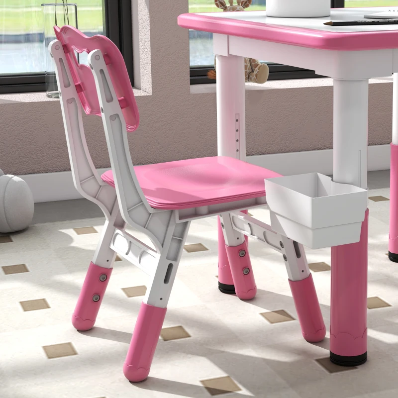 Qaba 3pc Height Adjustable Toddler Table and Chair Set with Storage, Easy to Wipe for Daycare Classroom, Pink