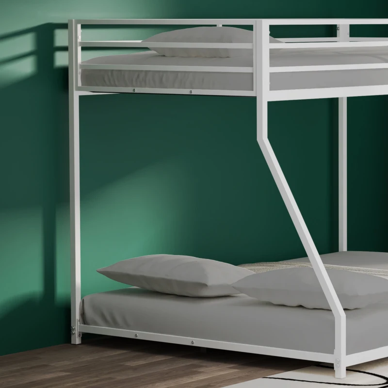 Adam Twin Over Full Metal Bunk Bed Frame with Guardrails, Interchangeable Ladder, No Box Spring Required, Easy Assembly, White