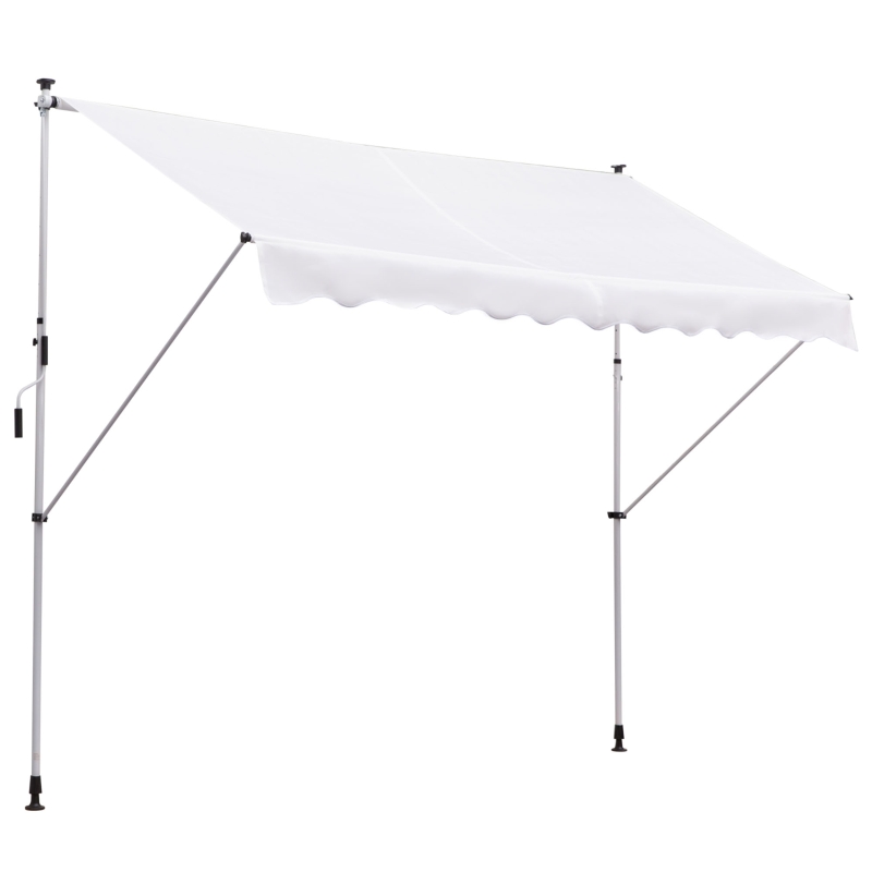 Outsunny 10x5ft Manual Retractable Awning, Patio Sun Shade Canopy Shelter with 5.6-9.2ft Support Pole, Water Resistant UV Protector, for Window, Door, Porch, Deck, White