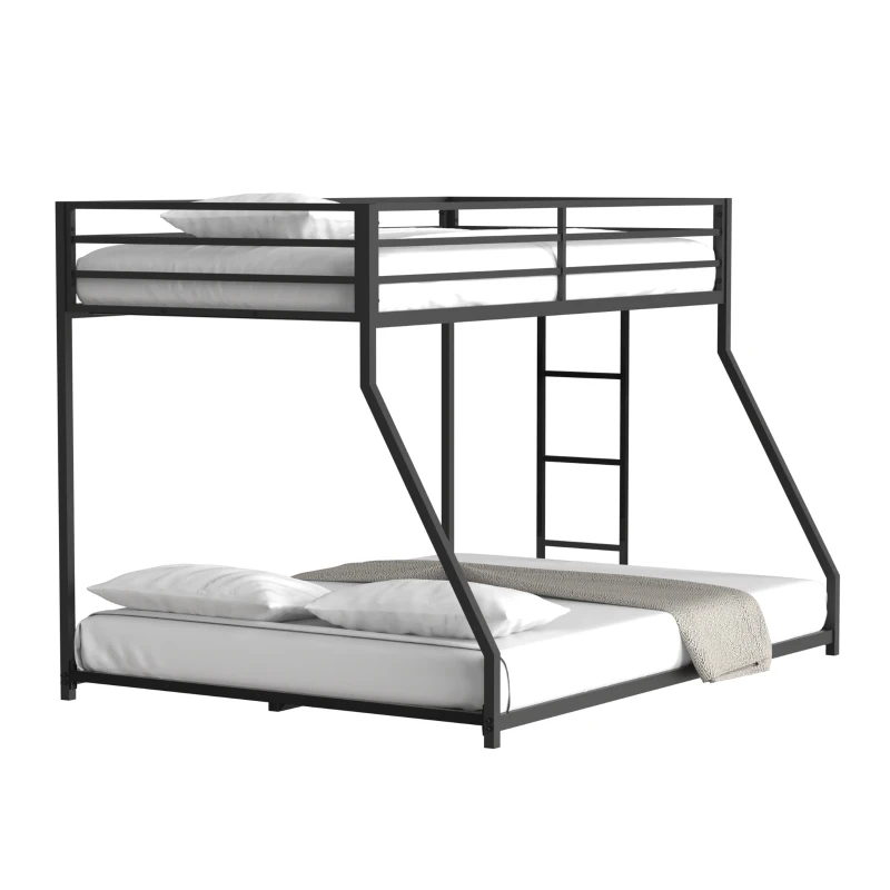 Adam Twin Over Full Metal Bunk Bed Frame, Sturdy Frame with Guardrails, Interchangeable Ladder, No Box Spring Required, Easy Assembly, Black