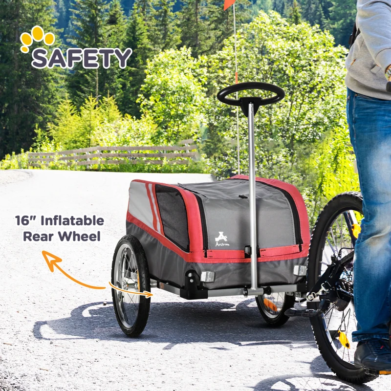 Aosom Dog Bike Trailer 2-in-1 Travel Dog Stroller, Bike Cargo Trailer, Small Pet Bicycle Cart Carrier with Universal Coupler, Safety Leash, and Easy Fold Design, Red