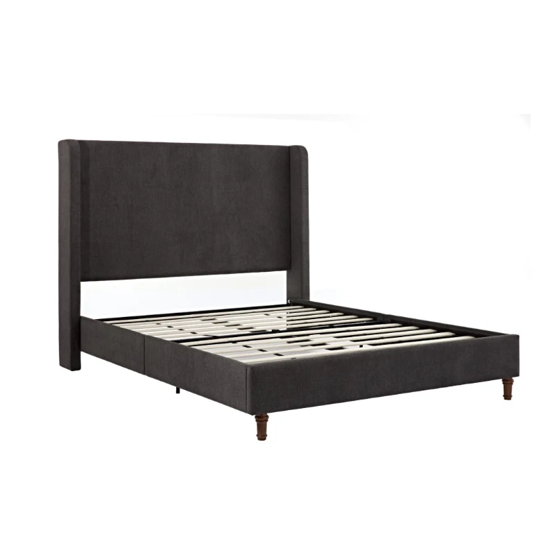 Harper Queen Size Upholstered Bed Frame with 54" Tall Headboard, No Box Spring Needed, Easy Assembly, Velvet Fabric, Dark Gray