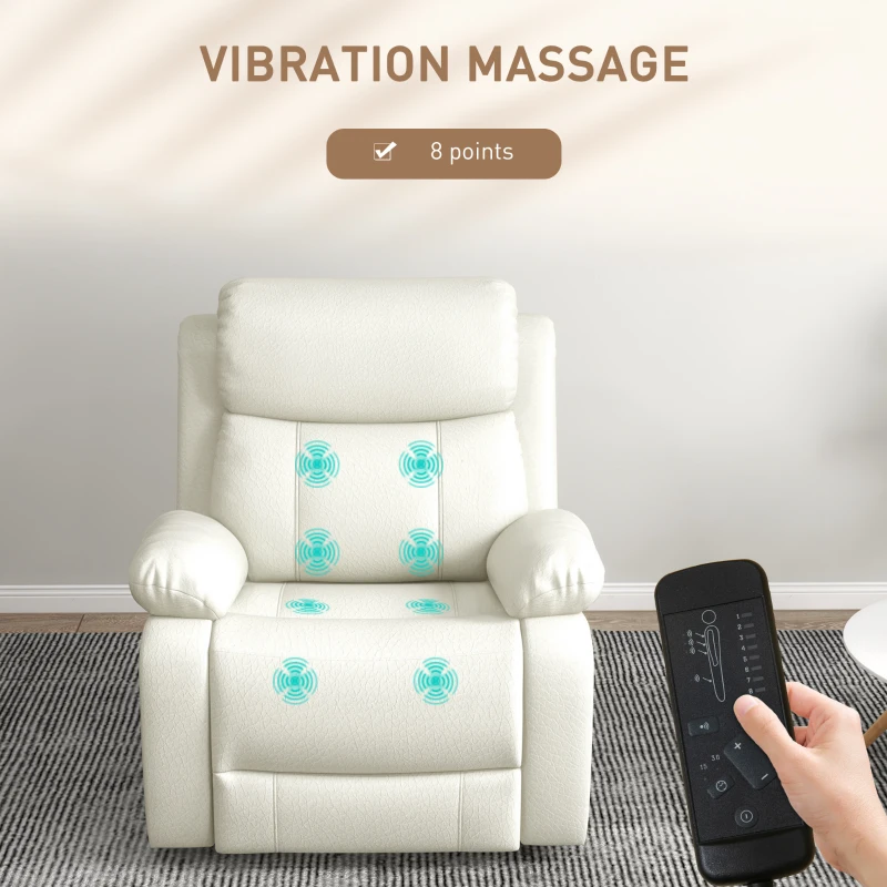 HOMCOM PU Leather Reclining Chair with Vibration Massage Recliner, Swivel Base, Rocking Function, Remote Control, Cream White