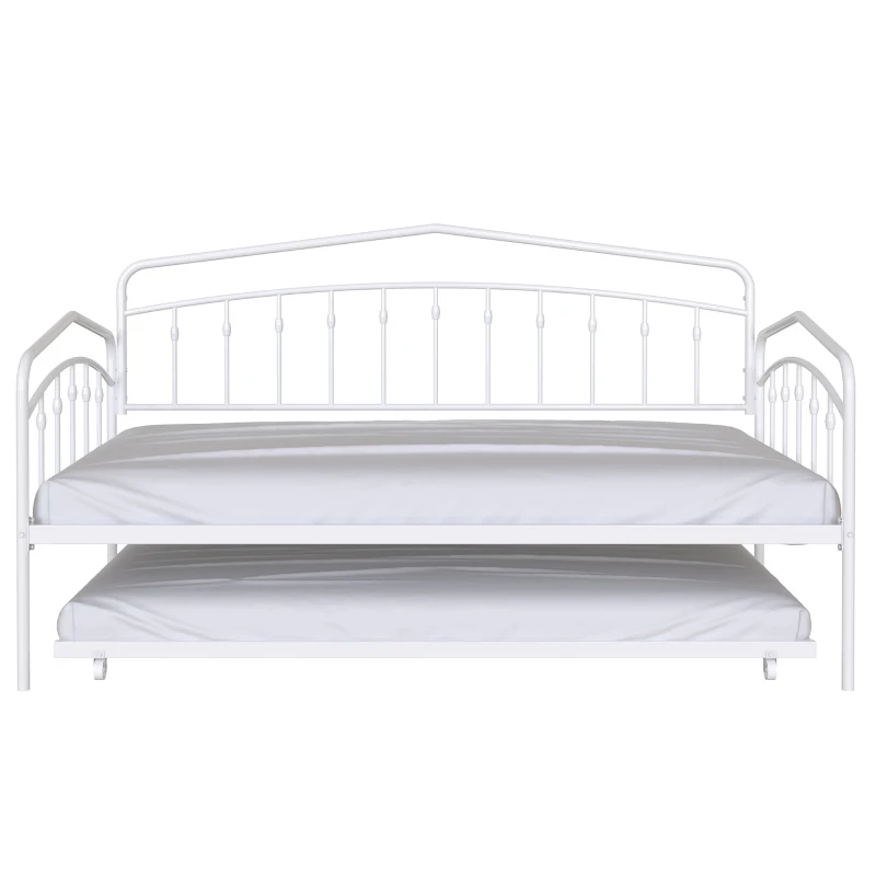 Fox Twin Metal Daybed Frame with Twin Trundle, Anti-Noise Design, No Box Spring Needed, Easy Installation, White