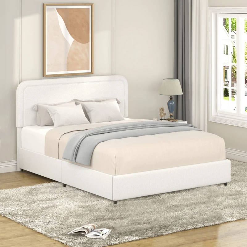 Liv Queen Size Upholstered Platform Bed Frame with 4-Drawer Storage, Adjustable Tufted Headboard, Wooden Slat Support, No Box Spring Needed, Ivory