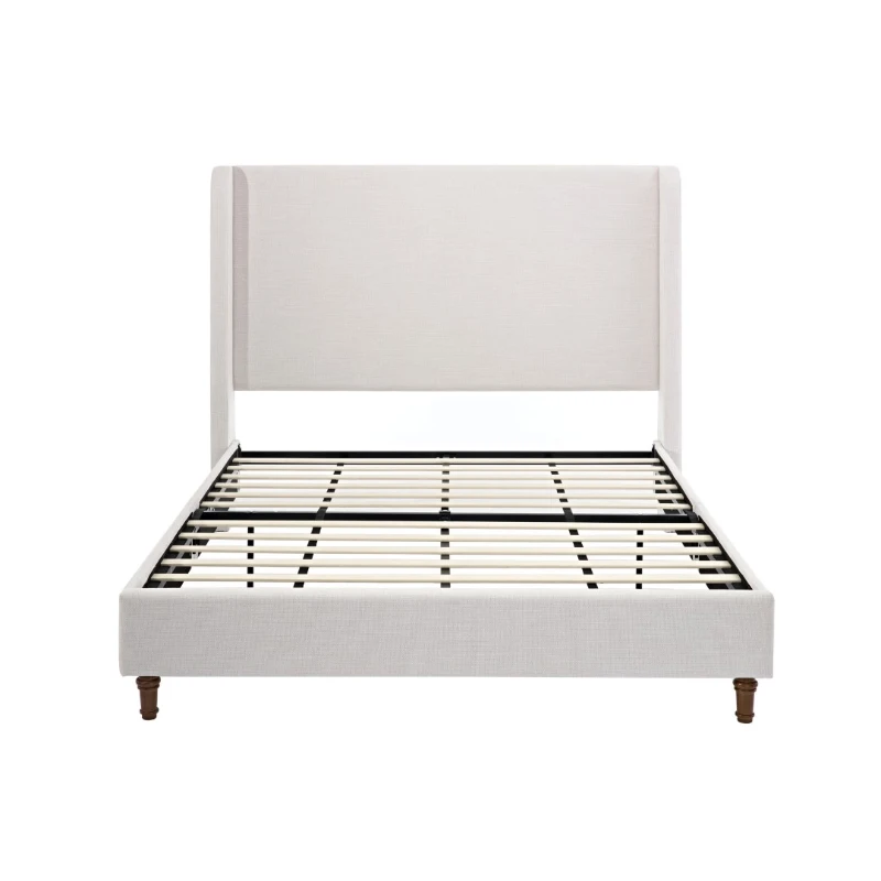 Harper Queen Size Upholstered Bed Frame with 54" Tall Headboard, No Box Spring Needed, Easy Assembly, Ivory