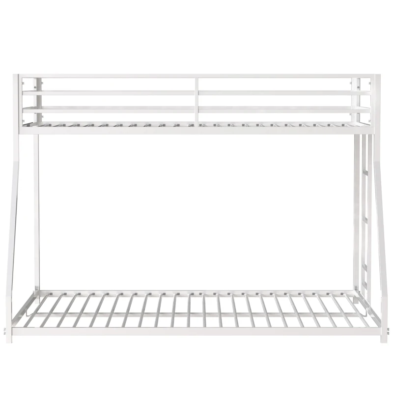 Adam Twin Over Full Metal Bunk Bed Frame with Guardrails, Interchangeable Ladder, No Box Spring Required, Easy Assembly, White