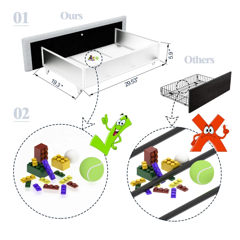 Flora Twin Size Upholstered Daybed Frame with 2 Drawers, Ribbed Tufted Backrest, Dust-Proof Drawers, Bentwood Slat System, Easy Assembly, Ivory